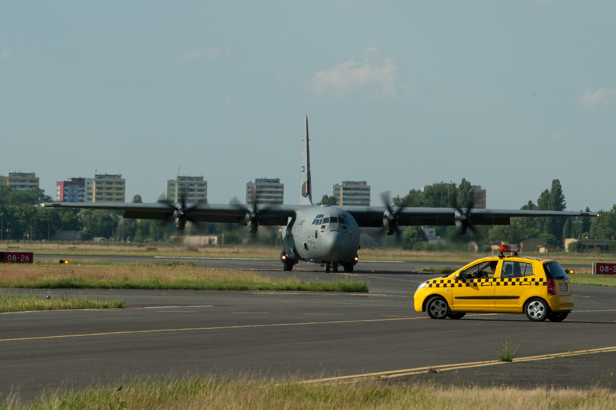 A C-130J Super Hercules from Dyess Air Force Base, Texas, taxies after landing at Bydgoszcz Airport, Poland, during exercise Swift Response 16 on June 8, 2016. The exercise is one of the premier military crisis response training events for multinational airborne forces in the world. This year, it had more than 5,000 participants from 10 NATO nations. (U.S. Air Force photo/Master Sgt. Joseph Swafford)
