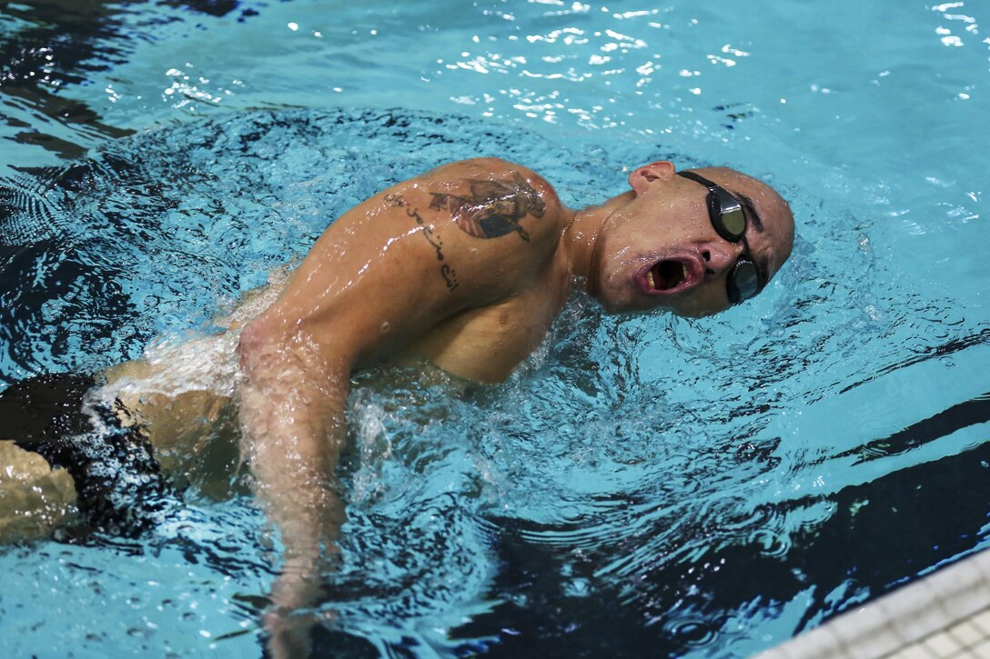 Former Army Staff Sgt. Matthew Lammers trains at Arvin Gym as he prepares for the 2016 Department of Defense Warrior Games at the U.S. Military Academy in West Point, N.Y., June 11, 2016. The adaptive sports competition includes wounded, ill and injured service members and veterans from the Army, Marine Corps, Navy, Air Force, Special Operations Command and British forces. Army photo by Spc. Michel'le Stokes