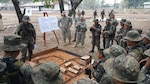 Staff Sgt. Bitzer and Spc. Hernandez cover terrain models during a class on troop-leading procedures with Reconaissance Soldiers from the 1st Infantry Brigade on May 12, 2016.