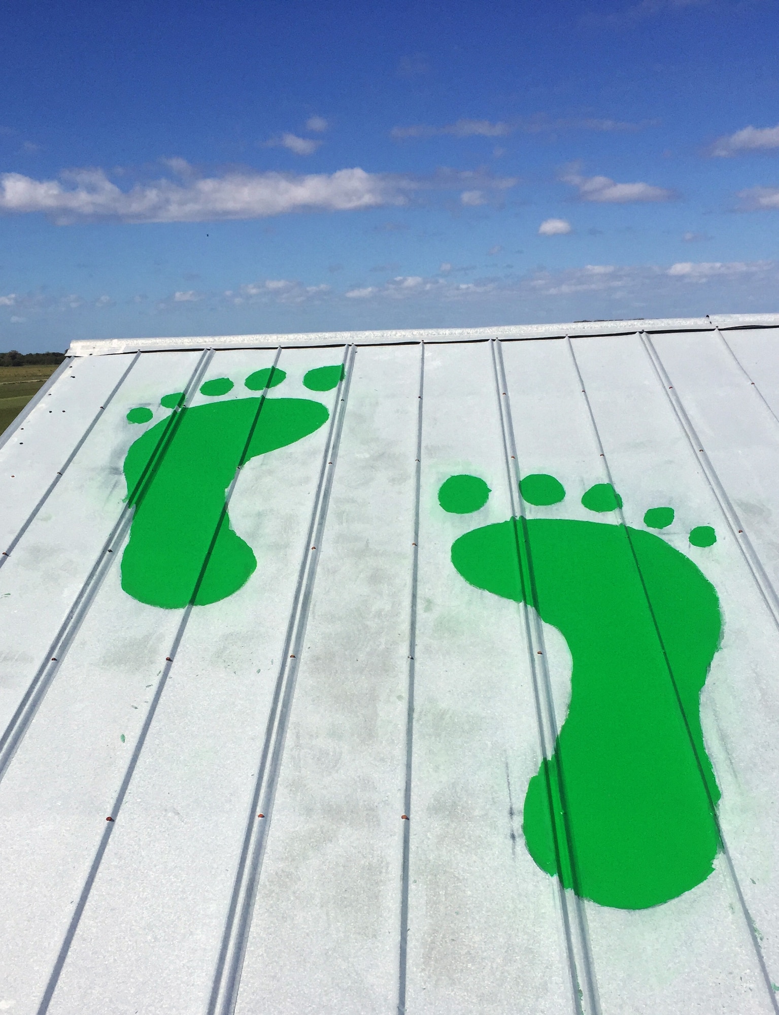Clint and Julie Story, owner/operators of Kempfer Sod Company in Grant, Florida, painted a pair of 6-foot-high green feet on the roof of their store as a tribute to Air Force pararescuemen (PJs). The 920th Rescue Wing has pararescue squadrons here at Patrick AFB, as well as at their geographically separated units at Davis-Monthan AFB, Ariz., and at Portland IAP, Ore. (U.S. Air Force photo/Capt. Leslie Forshaw)