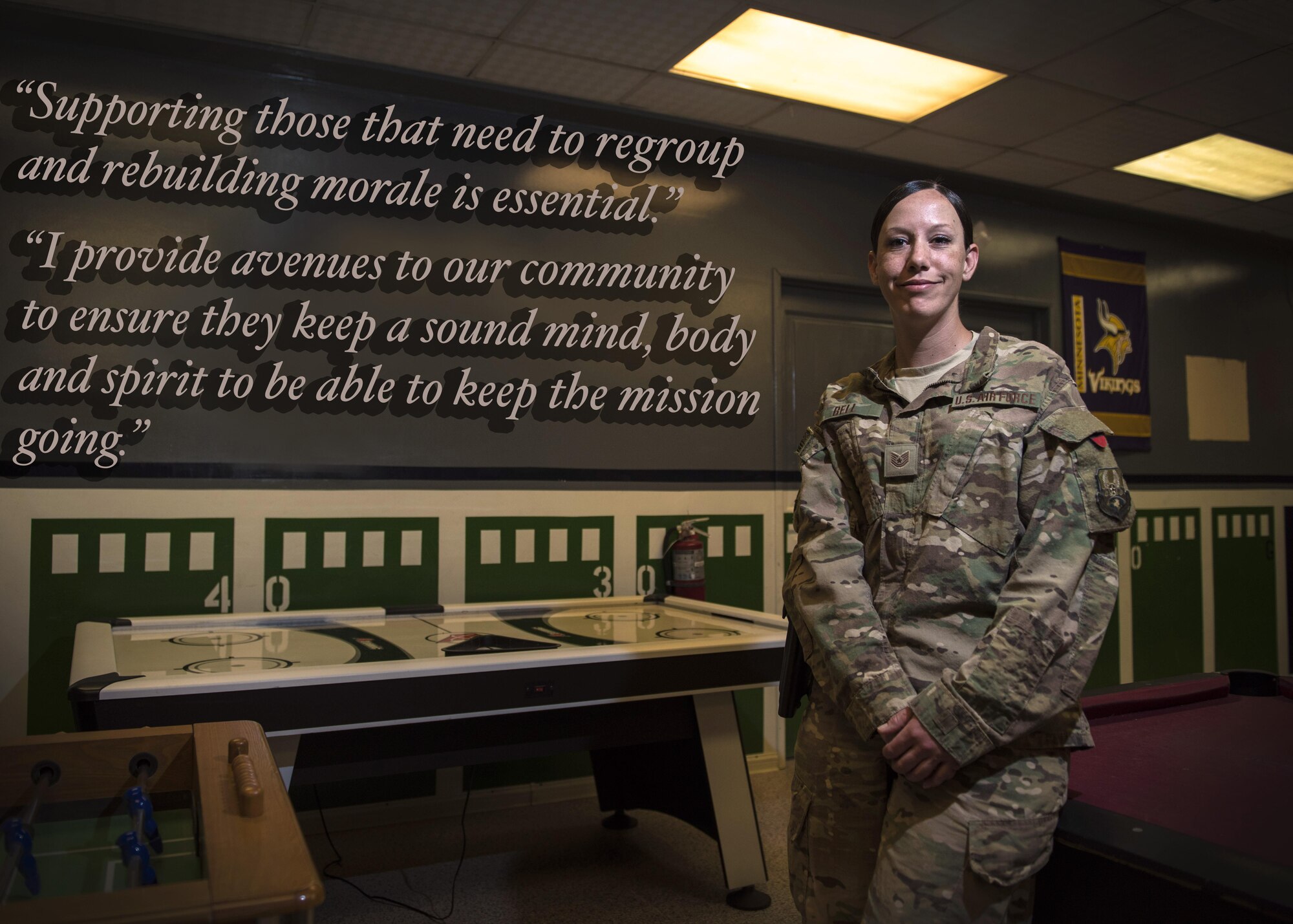 Tech. Sgt. Ginger Bell, 455th Expeditionary Force Support Squadron, non-appropriated funds custodian and volunteer resource program coordinator, is highlighted as a Bagram Warrior. As the NAF custodian, Bell ensures good stewardship of funds and resources and provide oversight of dollars generated through resale operations in five recreation and fitness centers. This is the first highlight in the Bagram Warriors series. (Photo Illustration by Tech. Sgt. Tyrona Lawson)