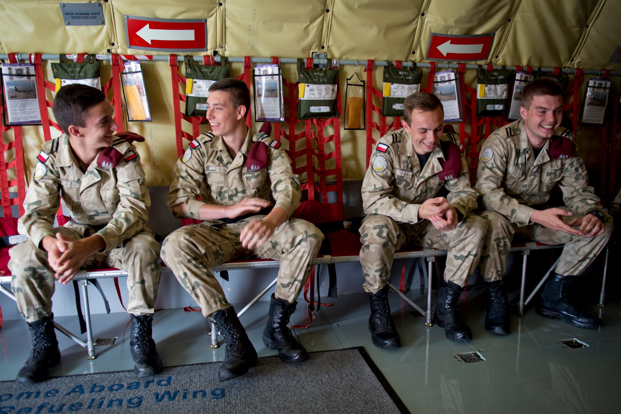 High school students from a military class at Adam Mickiewicz High School Complex, Kleczew, Poland, learn about the KC-135 Stratotanker at Powidz Air Base, Poland, where the 434th and 100th Air Refueling Wings are based while taking part in Baltic Operations 2016, June 9, 2016. The pilots, boom operator and maintainers took the students around, teaching them about the different aspect of their jobs. (U.S. Air Force photo/Senior Airman Erin Babis)