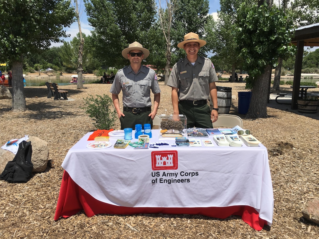 ALBUQUERQUE, N.M. -- Natural Resource Management Specialists Andrew Wastell (left) and Francisco Salazar represented the Albuquerque District at the National Get Outdoors Day event at Tingly beach, June 11, 2016. 