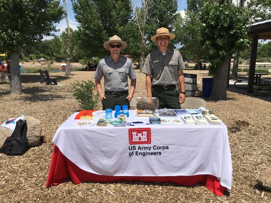 ALBUQUERQUE, N.M. -- Natural Resource Management Specialists Andrew Wastell (left) and Francisco Salazar represented the Albuquerque District at the National Get Outdoors Day event at Tingly beach, June 11, 2016. 