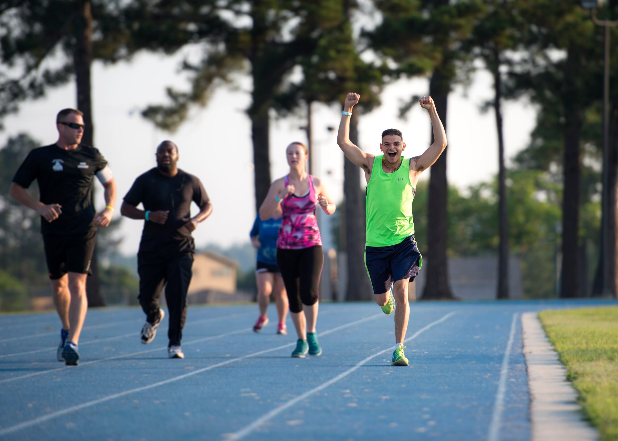 U.S. Air Force Staff Sgt. Abel Alfonso, 23d Communications Squadron cyber security specialist, runs during the Tiger Run, June 11, 2016, at Moody Air Force Base, Ga. Airmen and their family members tried to complete the most laps. (U.S. Air Force photo by Airman 1st Class Janiqua P. Robinson/Released)