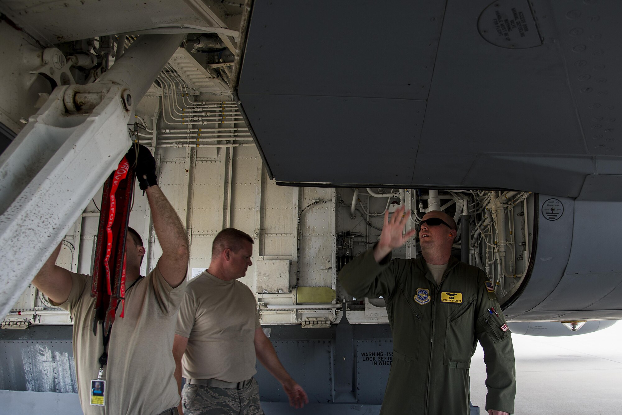 Captain Jeffrey Everett, 906th Air Refueling Squadron pilot, completes his preflight inspection prior to an air refueling mission June 3, 2016 at Scott Air Force Base, Illinois. The mission was a training sortie focusing on maintain aircrew readiness in conjunction with the 115th Fighter Wing of the Wisconsin Air National Guard. (U.S. Air Force Photo by Airman Daniel Garcia)