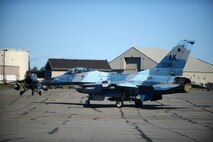 An F-16 Fighting Falcon assigned to the 18th Aggressor Squadron, departs for take-off during RED FLAG-Alaska 16-2, on Eielson Air Force Base, Alaska, June 15, 2016. (U.S. Air Force photo by Tech. Sgt. Steven R. Doty)