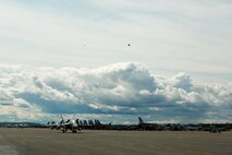 U.S. Marine Corps F/A-18C Hornet aircraft with Marine Fighter Attack Squadron (VMFA) 314, stationed at Marine Corps Air Station Miramar, California, taxi down the runway at Eielson Air Force Base, Alaska, during their participation in Red Flag-Alaska 16-2, June 7, 2016. Red Flag-Alaska 16-2 provides squadrons the opportunity to train with joint and international units, increasing their combat skills by participating in simulated combat situations in a realistic threat environment. (U.S. Marine photo by Lance Cpl. Donato Maffin/Released)