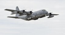 A U.S. Marine Corps KC-130J Super Hercules, assigned to Marine Aerial Refueler Transport Squadron (VMGR) 152 out of Marine Corps Air Station Iwakuni, Japan, takes off during RED FLAG-Alaska (RF-A) 16-2 at Joint Base Elmendorf-Richardson, Alaska, June 10, 2016. RED FLAG-Alaska is a series of Pacific Air Forces commander-directed training exercises for U.S. and international forces to provide joint offensive, counter-air, interdiction, close air support, and large force employment in a simulated combat environment. (U.S. Air Force photo/Alejandro Pena)