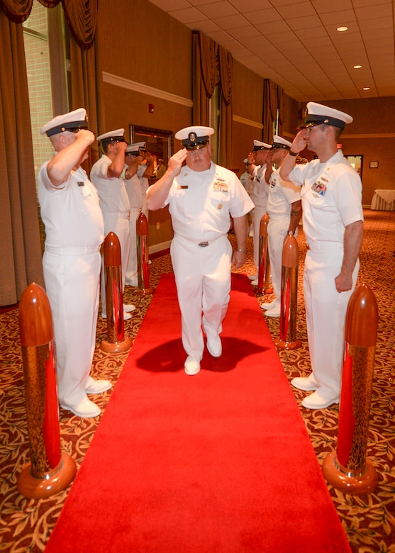 Command Master Chief Joseph Gardner is piped aboard at his retirement ceremony June 10, 2016, at the Joint Base Charleston – WS, Red Bank Club. Gardner served for more than 28 years in the United States Navy. (U.S. Navy Photo by Mass Communication Specialist Sean M. Stafford/Released)