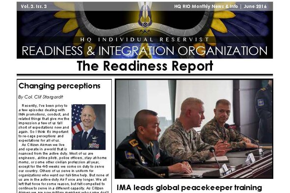 An image of page 1 of the June 2016 edition of the Readiness Report newsletter for IMAs.
