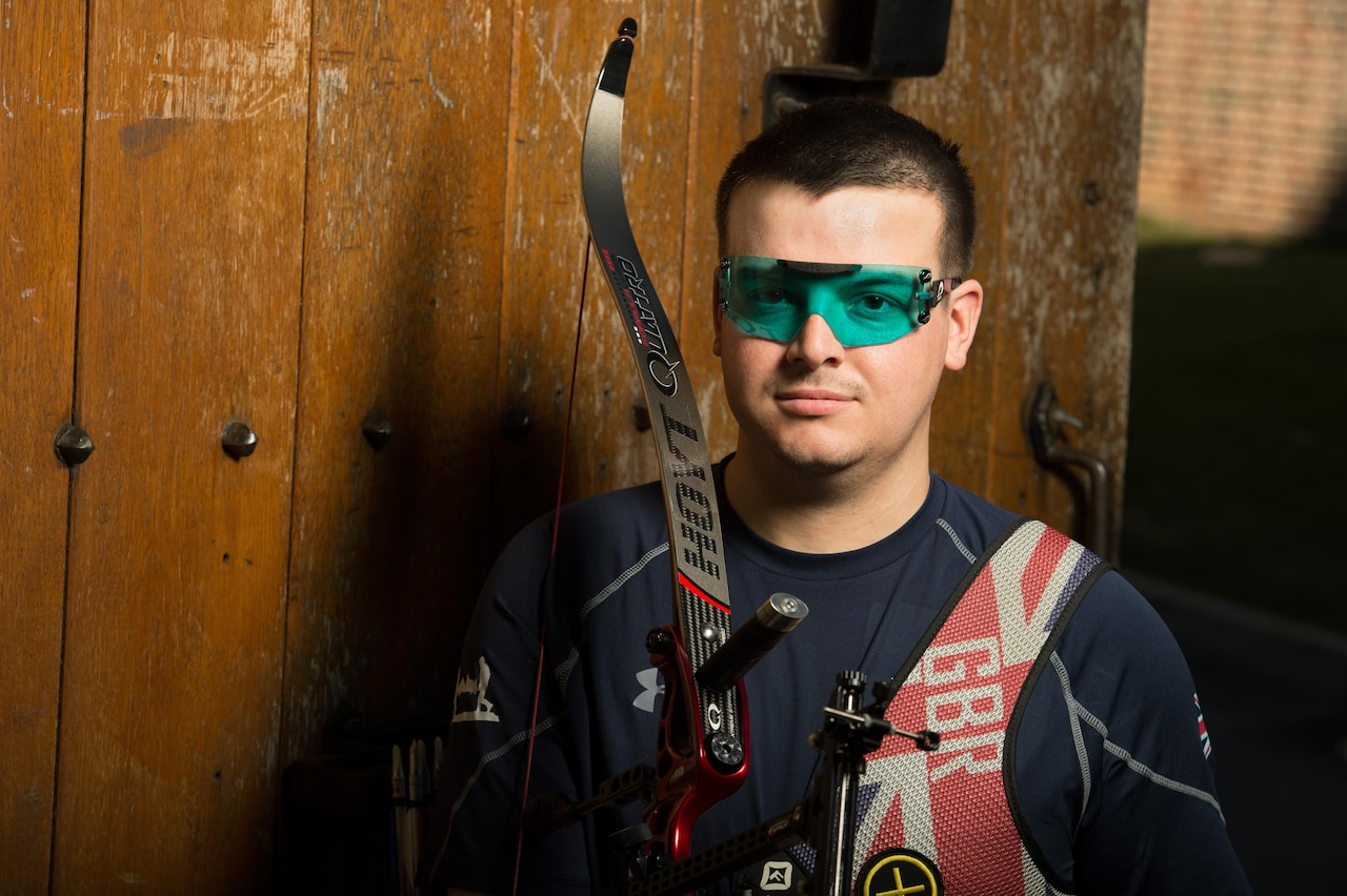 British army rifleman David Cousins poses for a portrait at the U.S. Military Academy at West Point, N.Y., June 15, 2016. Cousins is competing in the 2016 Department of Defense Warrior Games. DoD photo by EJ Hersom