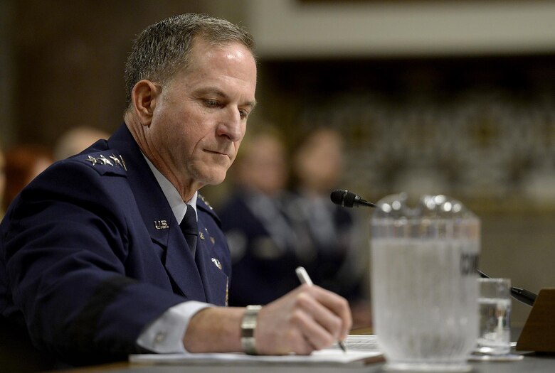 Air Force Vice Chief of Staff Gen. David L. Goldfein testifies before the Senate Armed Services Committee during his confirmation hearing June 16, 2016, in Washington, D.C., following his presidential nomination for the position of the 21st Air Force chief of staff. (U.S. Air Force photo/Scott M. Ash)