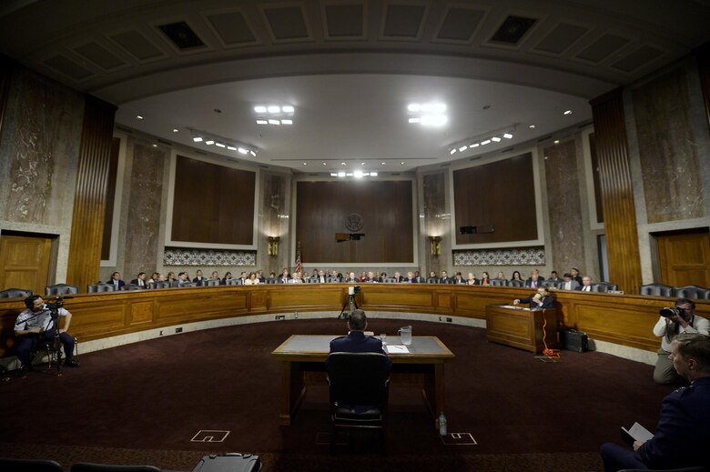 Air Force Vice Chief of Staff Gen. David L. Goldfein testifies before the Senate Armed Services Committee during his confirmation hearing June 16, 2016, in Washington, D.C., following his presidential nomination for the position of the 21st Air Force chief of staff. (U.S. Air Force photo/Scott M. Ash)