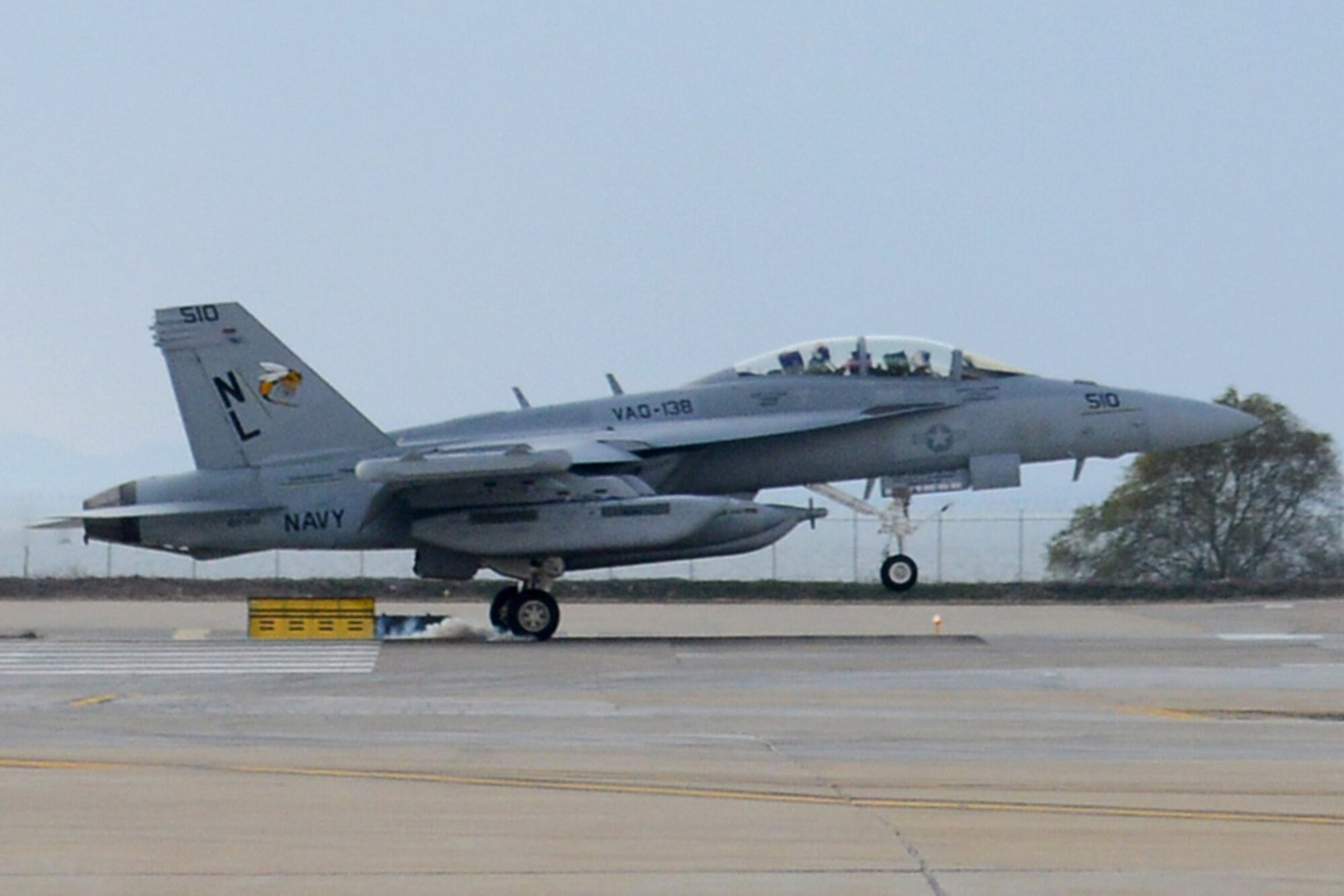 In this file photo, an EA-18G Growler assigned to the Yellow Jackets of Electronic Attack Squadron (VAQ) 138 lands on the runway of Kunsan Air Base, South Korea. (U.S. Navy/MC1 Frank L. Andrews) 