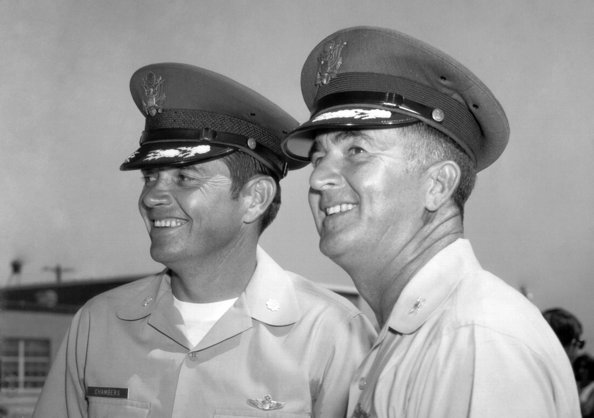 Maj. Gen. Donald E. Morris (right) pictured here when he was a colonel and the commander of the Tucson unit. Maj. Gen. Wess P. Chambers (left) was Morris’ vice commander and later served as the group’s second commander. (U.S. Air National Guard photo)
