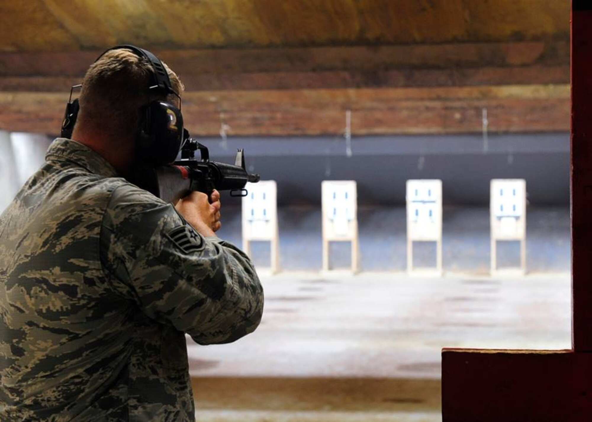 A Wolf Pack Airman participates in the Excellence In Competition event June 15, 2016 at Kunsan Air Base, Republic of Korea. The EIC is a shootout earning the top ten competitors a marksman badge.(U.S. Air Force photo/ Staff Sgt. Chelsea Browning)