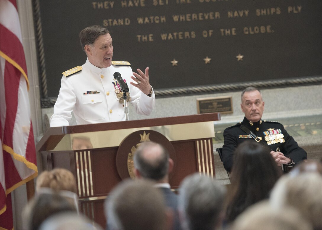 Navy Adm. Mark E. Ferguson delivers remarks during his retirement ceremony at the U.S. Naval Academy in Annapolis, Md., June 16, 2016. DoD photo by Navy Petty Officer 2nd Class Dominique A. Pineiro