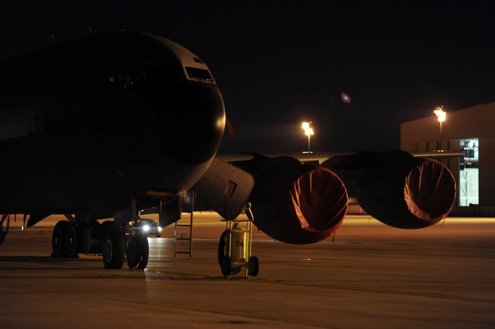 A KC-135 Stratotanker sits on the flightline at McConnell Air Force Base, Kan., June 16, 2016. The KC-135 is the backbone of aerial refueling, and McConnell is the U.S. Air Force's premiere air refueling base with more Stratotankers than any other base. (U.S. Air Force photos/Airman 1st Class Josh Crawley)
