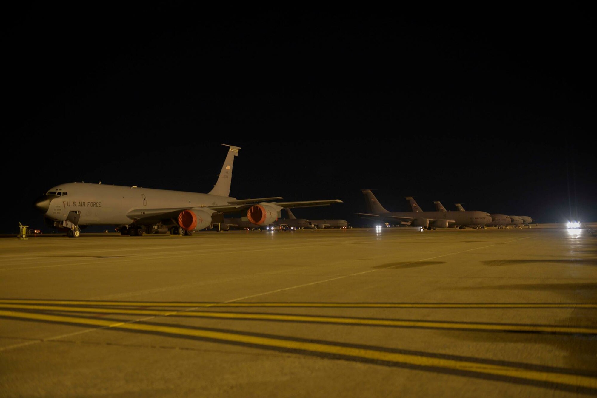 KC-135 Stratotanker sits on the flightline at McConnell Air Force Base, Kan., June 16, 2016. The KC-135 is the backbone of aerial refueling, and McConnell is the U.S. Air Force's premiere air refueling base with more Stratotankers than any other base. (U.S. Air Force photos/Airman 1st Class Christopher Thornbury)