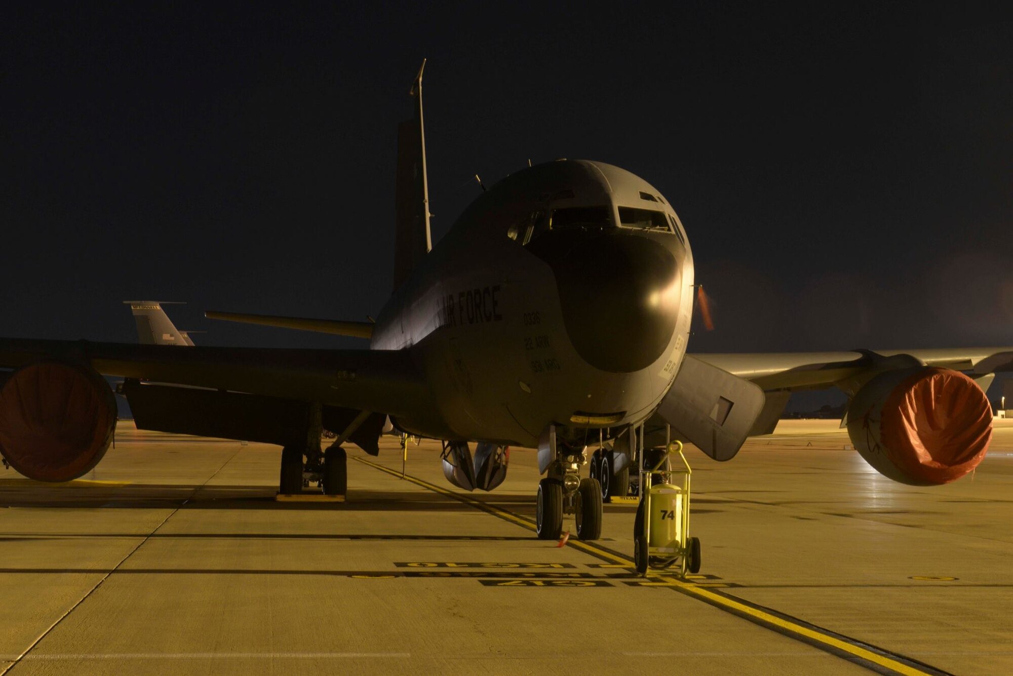 KC-135 Stratotanker sits on the flightline at McConnell Air Force Base, Kan., June 16, 2016. The KC-135 is the backbone of aerial refueling, and McConnell is the U.S. Air Force's premiere air refueling base with more Stratotankers than any other base. (U.S. Air Force photos/Airman 1st Class Christopher Thornbury)