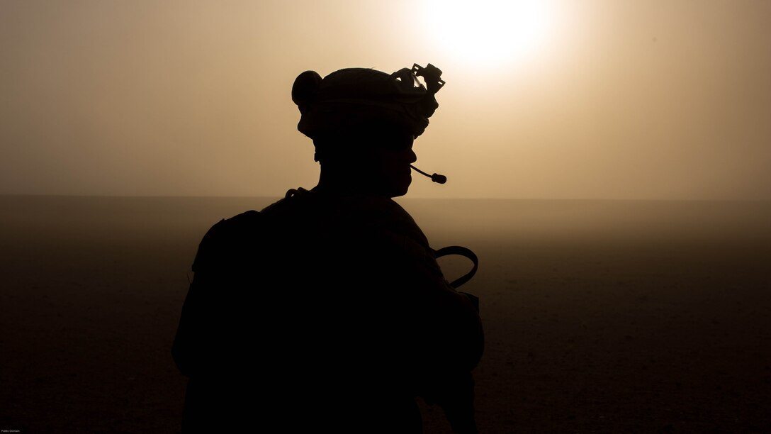 U.S. Marine Corps Sgt. Patrick Clancy, a squad leader with 2nd Battalion, 7th Marine Regiment, Special Purpose Marine Air Ground Task Force - Crisis Response - Central Command, provides security during a Tactical Recovery of Aircraft and Personnel exercise at an undisclosed location in Southwest Asia, May 23, 2016. SPMAGTF-CR-CC is ready to respond to any crisis response mission in theater to include the employment of a TRAP force. 