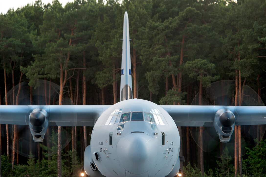 An Air Force C-130J Super Hercules participates in Exercise Swift Response 16 at the Bydgoszcz Airport, Poland, June 8, 2016. Air Force photo by Master Sgt. Joseph Swafford