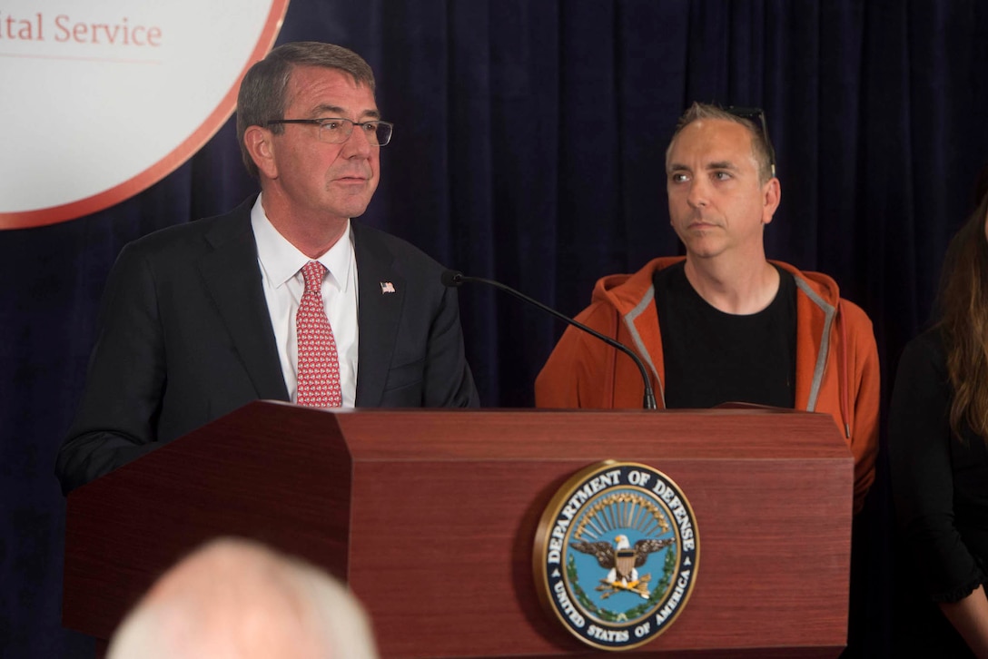 Defense Secretary Ash Carter announces the results of the "Hack the Pentagon" pilot program at the Pentagon, June 17, 2016. DoD photo by Navy Petty Officer 1st Class Tim D. Godbee
