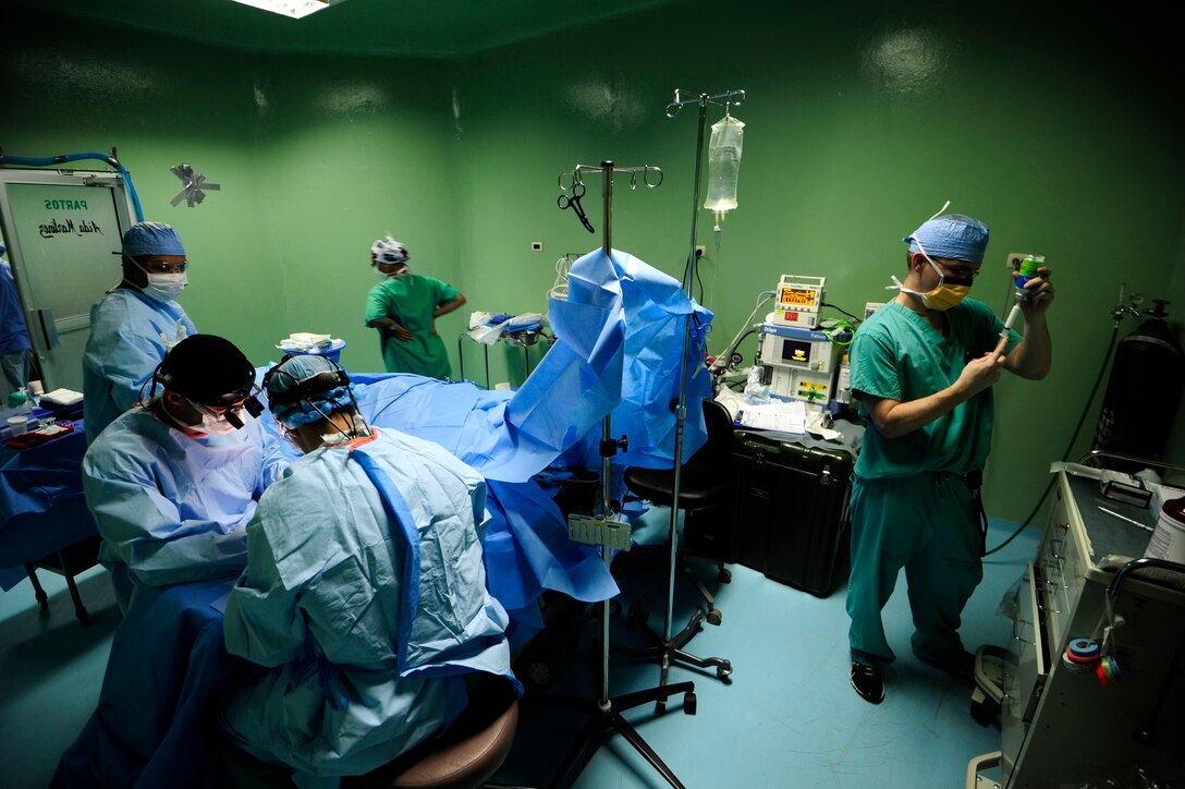The tenth and final Medical Readiness Training Exercise or MEDRETE rotation provided care to more than 420 patients and performed 26 specialized orthopedic surgical procedures at the Rio San Juan hospital in the Dominican Republic.  The team comprised of medical professionals and residents from the 59th Medical Wing at Joint Base San Antonio, Texas. (U.S. Air Force photo by Master Sgt. Chenzira Mallory/released)
