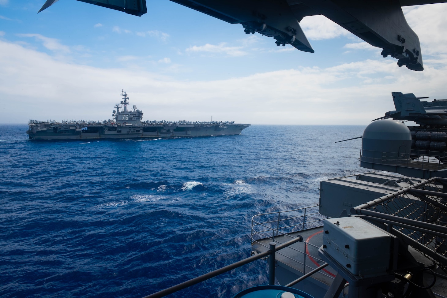 PHILIPPINE SEA (June 18, 2016) - The Nimitz-class aircraft carriers USS John C. Stennis (CVN 74) and USS Ronald Reagan (CVN 76) conduct dual carrier strike group operations in the U.S. 7th Fleet area of operations in support of security and stability in the Indo-Asia-Pacific. The operations mark the U.S. Navy's continued presence throughout the area of responsibility. (U.S. Navy photo by Mass Communication Specialist 3rd Class Kenneth Rodriguez Santiago / Released)