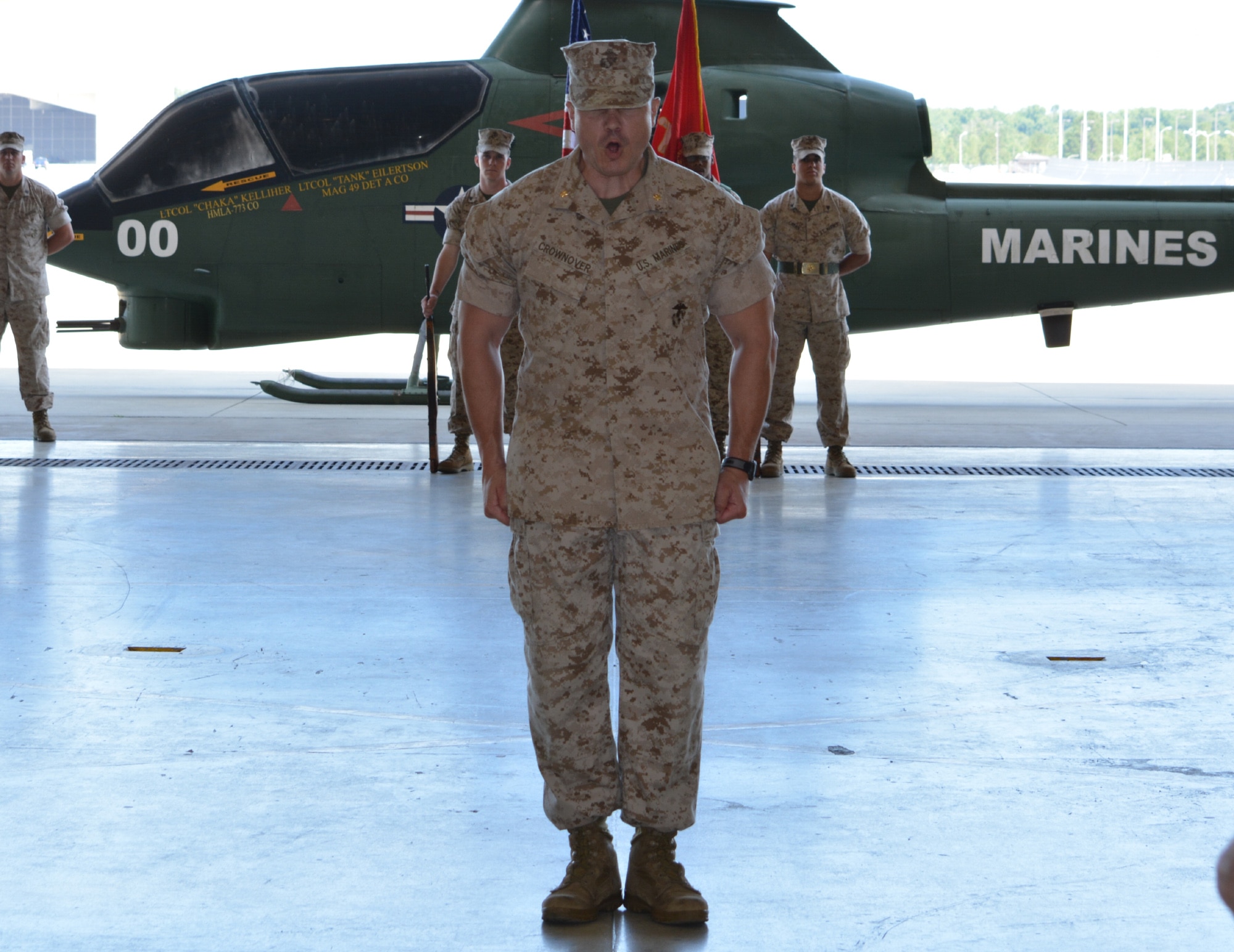 The deactivation of MAG-49 and consolidation of HMLA 773 ceremonies were held at Robins, June 16, 2016.  The unit was part of Team Robin for more than six years. (U.S. Air Force photo by Kenya Askew)