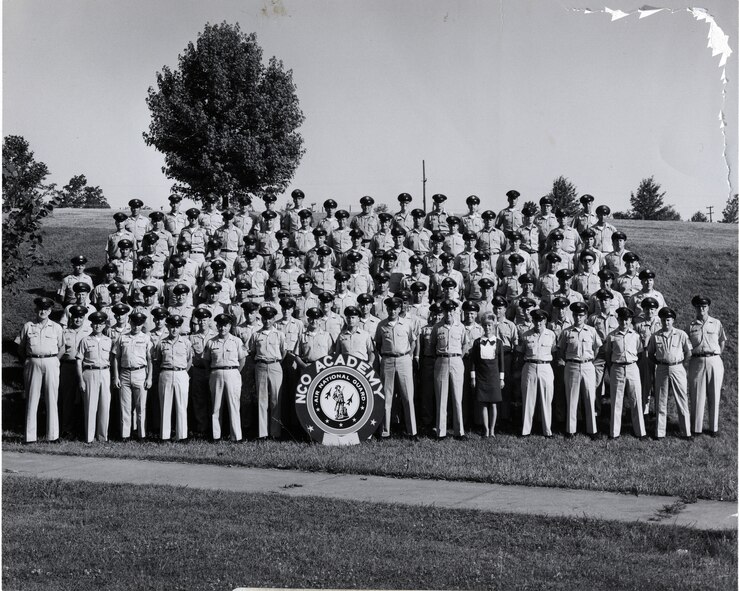 Noncommissioned Officer Academy class 68-A, A, B, C and D Flights combined at the I.G. Brown Training and Education Center in 1968 on McGhee Tyson Air National Guard Base in Louisville, Tenn. (U.S. Air National Guard photo/Released)