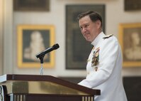 Navy Adm. Mark E. Ferguson delivers remarks during his retirement ceremony at the U.S. Naval Academy in Annapolis, Md., June 16, 2016. DoD photo by Navy Petty Officer 2nd Class Dominique A. Pineiro