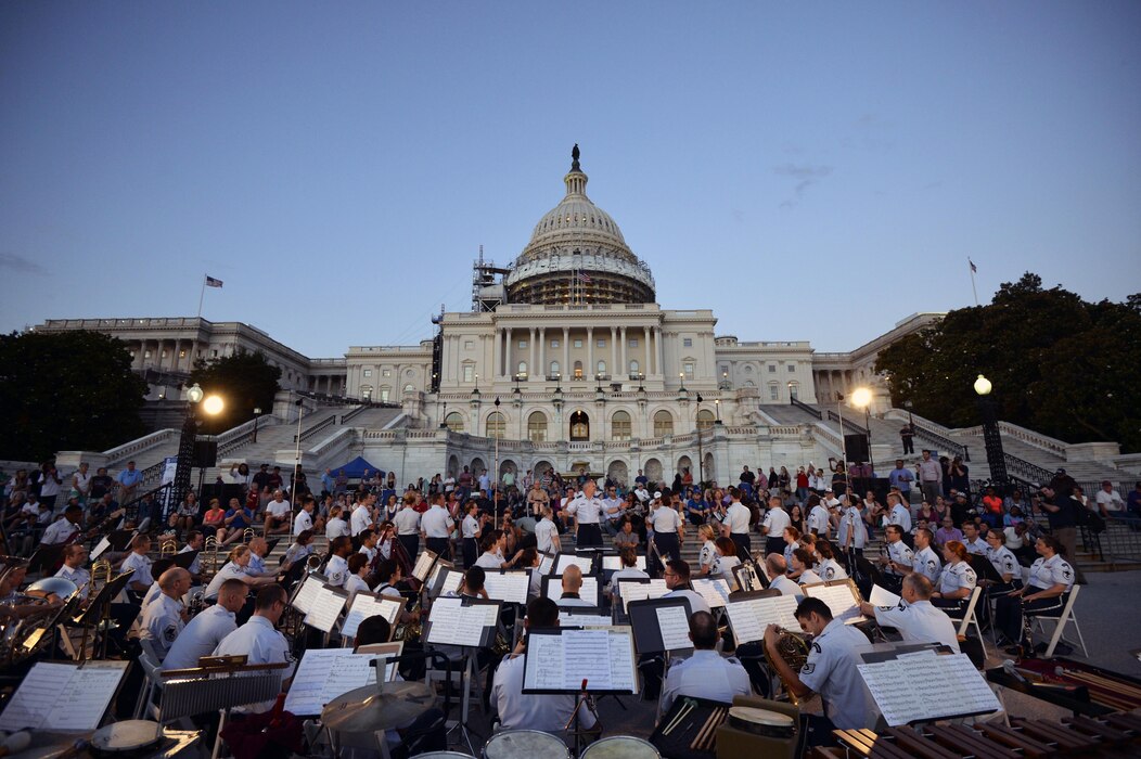 The U.S. Air Force Band plays the opening concert during the 2016 summer concert series at the U.S. Capitol in Washington, D.C., on June 7, 2016. The series runs from Memorial Day weekend to Sept. 2, with concerts at the Capitol, National Harbor, Air Force Memorial and throughout the National Capitol Region. (U.S. National Guard photo/Staff Sgt. Christopher S. Muncy)
