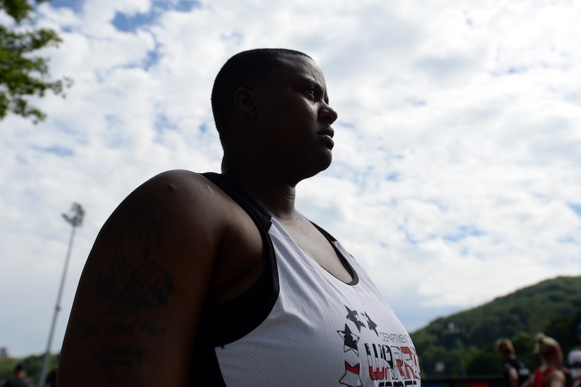 Army veteran Sgt. Monica Southall awaits her turn to throw the shot put during the 2016 Department of Defense Warrior Games at the U.S. Military Academy in West Point, N.Y., June 16, 2016. DoD photo by EJ Hersom