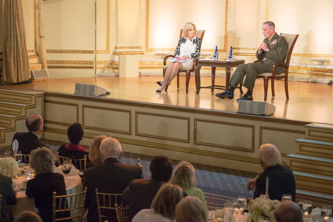 Marine Corps Gen. Joe Dunford, chairman of the Joint Chiefs of Staff, discusses defense challenges with NBC correspondent Andrea Mitchell at the Council on Foreign Relations in New York City, June 17, 2016. DoD photo by Navy Petty Officer 2nd Class Dominique A. Pineiro