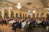 An audience listens as Marine Corps Gen. Joe Dunford, chairman of the Joint Chiefs of Staff, discusses defense challenges with NBC correspondent Andrea Mitchell at the Council on Foreign Relations in New York City, June 17, 2016. DoD photo by Navy Petty Officer 2nd Class Dominique A. Pineiro