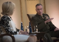 Marine Corps Gen. Joe Dunford, chairman of the Joint Chiefs of Staff, discusses defense challenges with NBC correspondent Andrea Mitchell at the Council on Foreign Relations in New York City, June 17, 2016. DoD photo by Navy Petty Officer 2nd Class Dominique A. Pineiro
