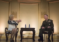 Marine Corps Gen. Joe Dunford, chairman of the Joint Chiefs of Staff, discusses defense challenges with NBC correspondent Andrea Mitchell at the Council on Foreign Relations in New York City, June 17, 2016. DoD photo by Navy Petty Officer 2nd Class Dominique A. Pineiro