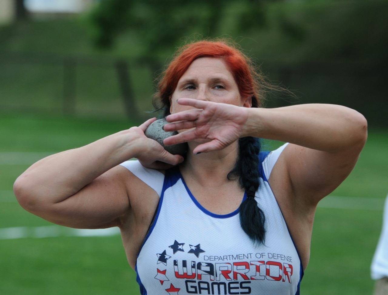 Air Force veteran Maj. Lee Kuxhaus competes in the seated shot put at the 2016 DoD Warrior Games at the U.S. Military Academy at West Point, N.Y., June 16, 2016. DoD photo by photo by Army Sgt. 1st Class Joel Quebec