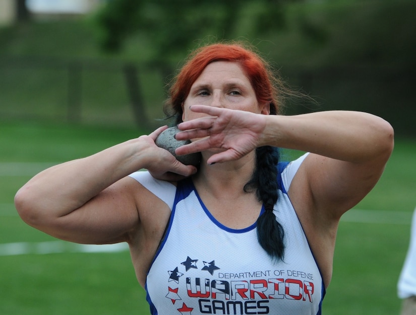 Air Force veteran Maj. Lee Kuxhaus competes in the seated shot put at the 2016 DoD Warrior Games at the U.S. Military Academy at West Point, N.Y., June 16, 2016. DoD photo by photo by Army Sgt. 1st Class Joel Quebec