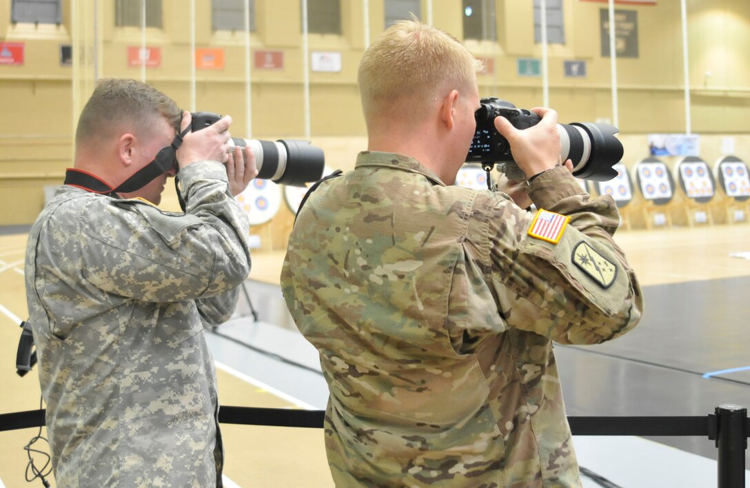 Staff Sgt. Paul Roberts and Sgt. Josh Brownlee, both print journalists with the Army Reserve's 314th Press Camp Headquarters are covering the archery event on June 17 at the 2106 DoD Warrior Games. The Games, running from June 15-21,  are a Paralympic-type event for wounded, ill and injured personnel from the military representing all four U.S. Services, Special Operations Command and the United Kingdom. This year's competition is being held at the U.S. Military Academy at West Point, N.Y.