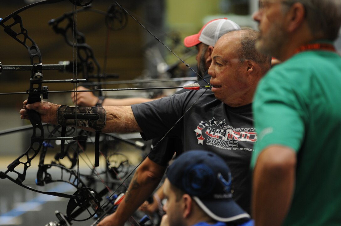 The 2016 DoD Warrior Games includes archery, both compund bow, seen here being used by Air Force (Team SOCOM) Master Sgt. Israel Del Toro, Jr. on June 17, and recurve bow. Due to his functional limb deficiency, Del Toro pulls back the bow string with his teeth. The Games, running from June 15-21,  are a Paralympic-type event for wounded, ill and injured personnel from the military representing all four U.S. Services, Special Operations Command and the United Kingdom. This year's competition is being held at the U.S. Military Academy at West Point, N.Y.