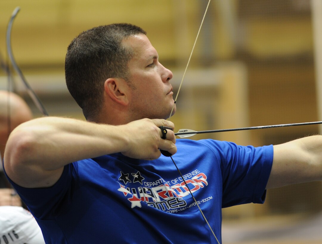 The 2016 DoD Warrior Games includes archery, both recurve bow, seen here being used by Air Force Master Sgt. Miguel Acevedo on June 17, and compound bow. The Games, running from June 15-21,  are a Paralympic-type event for wounded, ill and injured personnel from the military representing all four U.S. Services, Special Operations Command and the United Kingdom. This year's competition is being held at the U.S. Military Academy at West Point, N.Y.