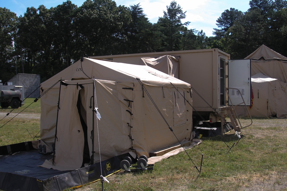 Petroleum Quality Analysis System-Enhanced, a mobile lab trailer used by petroleum laboratory specialists assigned to the 475th Quartermaster Group, based out of Farrell, Pa., is set up at Fort A.P. Hill, VA. The lab is in support of the 2016 Quartermaster Liquid Logistics Exercise. (U.S. Army photo by Spc. Jack Hillard, 372nd Mobile Public Affairs Detachment)