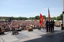 Marines with Recruiting Station Lansing, Mich., conduct a Color Guard at the B93 Birthday Bash in Martin, Mich., June 18, 2016. B93 Birthday Bash is a two day country concert and is one of the largest of the year in Michigan.