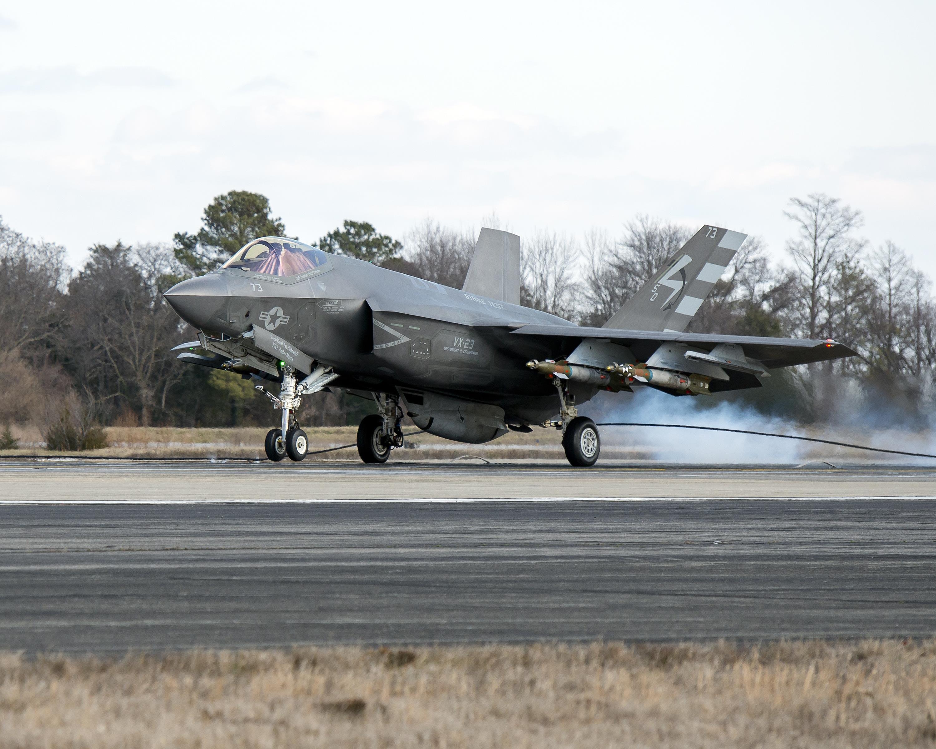 First Arrestment Of An F 35c With External Weapons