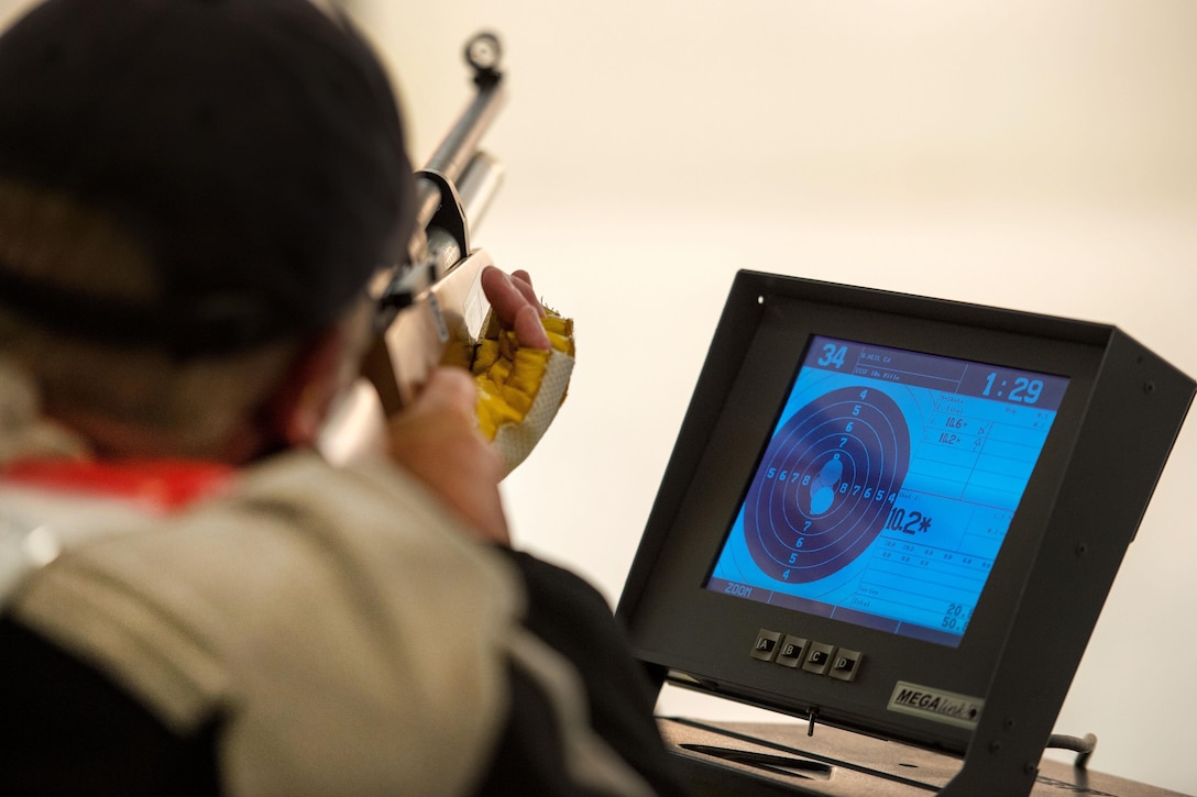 A monitor displays target hits by a competitor during a shooting competition as part of the 2016 Department of Defense Warrior Games at the U.S. Military Academy in West Point, N.Y., June 19, 2016. DoD photo by EJ Hersom