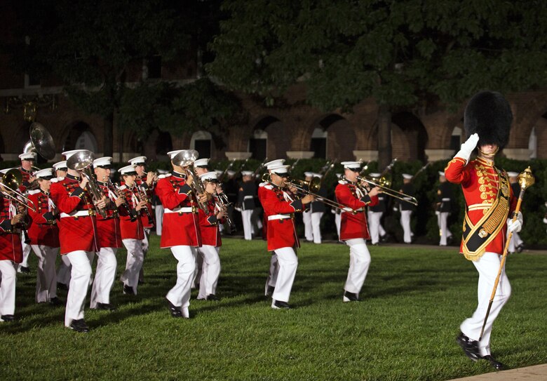 “The President’s Own” United States Marine Band performs during an Evening Parade at Marine Barracks, Washington, D.C., (“8th & I”), June 3, 2016. 
