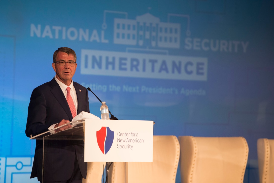 Defense Secretary Ash Carter provides keynote remarks at the Center for a New American Security's annual conference in Washington, D.C., June 20, 2016. DoD photo by Air Force Senior Master Sgt. Adrian Cadiz
